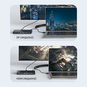 13-in-2 Universal KVM Docking Station (USB-C 10Gbps + USB-A 10 Gbps + 2 USB-A 5Gbps + USB-C 5Gbps + 2 HDMI + DP 4K 60Hz wi