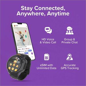 myFirst Fone R2 Smart Watch - Round - Children - G-sensor, Heart Rate Monitor, Temperature Sensor - Camera, Video Call, Vi