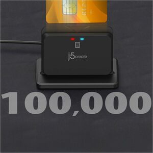 j5create JUR261-N Contact Smart Card Reader - Black - Banking, Government - TAA Compliant - CableUSB 2.0 Type A, USB 3.2 (