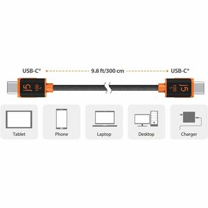 j5create JUCX25L30-N 3 m USB-C Cabo de transferência de dados - 1 - Cable for Tablet, Smartphone, Notebook, Computador sec