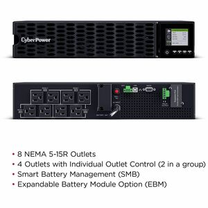 CyberPower OL750RTHD Smart App Online UPS Systems - 750VA/750W, 100 - 125 VAC, NEMA 5-15P, 2U, Rack / Tower, Sine Wave, 8 