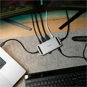Targus 8 Port(s) USB4 Docking Station for Notebook, Monitor - Charging Capability - Silver - Portable - 2 Displays Support