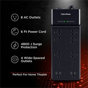 CyberPower CSB806R1 Essential 8 - Outlet Surge Protector with 4800 J Surge Suppression - Clamping Voltage 800V, 6 ft Cord,