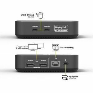 Station d'accueil Port Connect USB Type C pour Notebook, Station de travail, Moniteur, Clavier, Souris, Casque, Écouteurs,