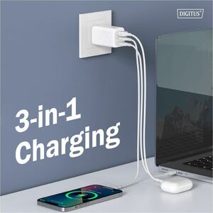 Digitus 67 W AC Adapter - Universal Adapter - 2 USB Type-C - For Smartphone, Headphone, Tablet, Gaming Console, Earphone, 