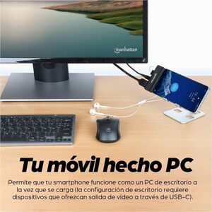 Manhattan USB-C Travel Dock/Hub, Ports (x4): HDMI, USB-A, USB-C and 3.5mm audio, With Power Delivery (100W) to USB-C Port,