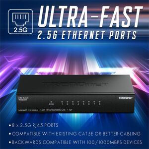 Commutateur Ethernet TRENDnet TEG-S381 8 Ports - 2.5 Gigabit Ethernet - 2.5GBase-T - Conforme aux normes TAA - 2 Couche su
