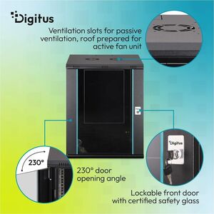 Digitus Dynamic-N 16U Wandmontierbar Geschlossener Schrank Rackschrank für Networking, Server - Hellgrau - Stahl, Glas, Bl