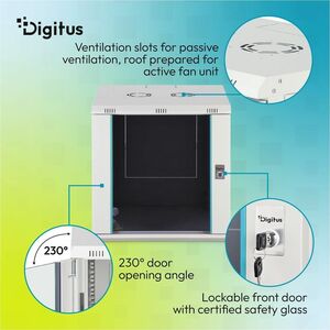 Digitus Dynamic-N 12U Wandmontierbar Geschlossener Schrank Rackschrank für Networking, Server - Hellgrau - Stahl, Glas, Bl