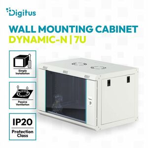 Digitus Dynamic-N 7U Wandmontierbar Geschlossener Schrank Rackschrank für Networking, Server - Hellgrau - Stahl, Glas, Ble