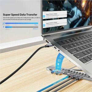 Foldable Laptop Stand with Docking Station (2USB-A 5Gbps + USB-C 5Gbps + HDMI 4K 60Hz + SD/Micro SD + PD 100W)