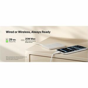 Belkin BoostCharge Power Bank - White - For Qi2-enabled Device, iPhone - 5000 mAh - 20 W - USB Type-C Connector - 1 x USB 