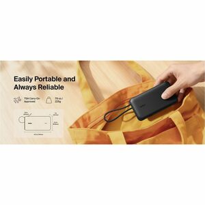 Belkin BoostCharge Power Bank - Black - 10000 mAh - 45 W - Built-in Cable - Black