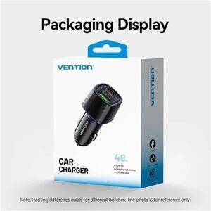 VENTION TWO-PORT USB-C + A (30W + 18W) CAR CHARGER BLACK ABS