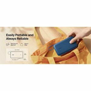 Belkin UltraCharge Power Bank - Blue - For Smartphone, iPhone, iPad Air, iPad mini, iPad Pro - 20000 mAh - 45 W - USB Type