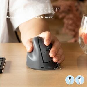 R-Go HE Basic Vertical Mouse Maus - Bluetooth - USB-Typ C - Optisch - 3 Taste(n) - Grau - Mac, Windows - Kabel/Drahtlos - 