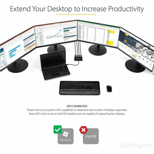 StarTech.com 4 Port Mini DisplayPort MST Hub - 4K 30Hz - Mini DP to DisplayPort Splitter for Multiple Monitors - mDP to DP