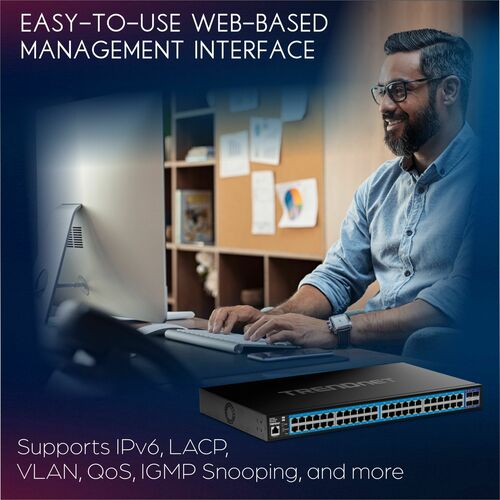 Commutateur Ethernet TRENDnet TEG-3524S 48 Ports Gérable - Gigabit Ethernet, 10 Gigabit Ethernet - 1000Base-T, 10GBase-X -