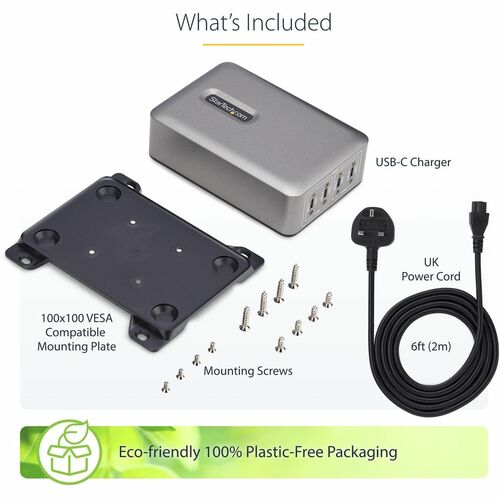 StarTech.com 4-Port Multi-Device USB-C Charger, 240W Total, Single Port 140W EPR, Screw Locking Ports, Ideal for Boardroom
