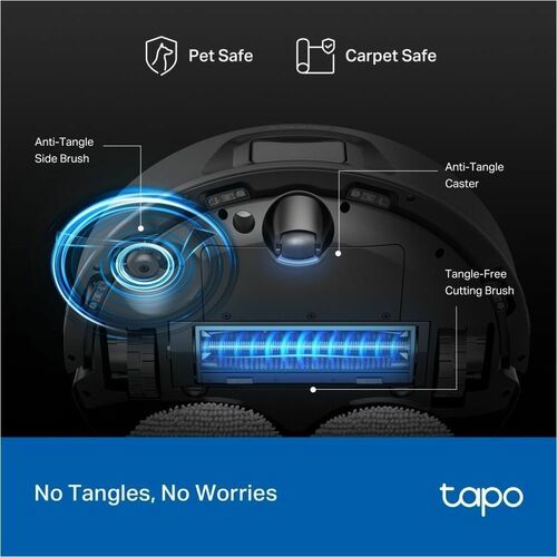 Tapo RV50 Pro Omni Cordless Robot Vacuum/Mop - Black - 3 L Dust Capacity - 95 mL Water Tank Capacity - Filter, Brush - Car
