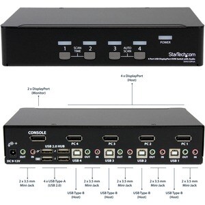 StarTech.com 4 Port DisplayPort KVM Switch w/ Audio - USB, Keyboard, Video, Mouse, Computer Switch Box for 2560x1600 DP Mo