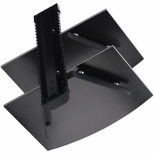 StarTech.com Dual Floating Wall-Mounted AV Shelves, Adjustable Height Shelf For Under TV A/V Equipment, Black Tempered Gla