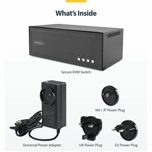 StarTech Secure 4-Port Quad-Monitor KVM Switch, HDMI / DisplayPort / DVI, 4K 60Hz, NIAP 4.0, CAC, Made in the USA - Secure