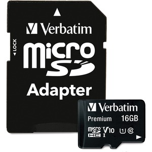 Verbatim 16GB Premium microSDHC Memory Card with Adapter, UHS-I V10 U1 Class 10 - 45 MB/s Read - Lifetime Warranty