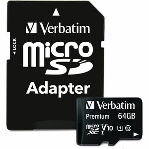 Verbatim 64 GB Class 10/UHS-I (U1) V10 microSDXC - 1 Each - TAA Compliant - 90 MB/s Read