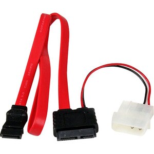 StarTech.com 20in Slimline SATA to SATA with LP4 Power Cable Adapter - For Optical Drive - LP4 / SATA, SATA - Red - 1 Each