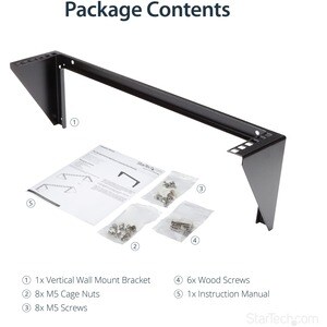 StarTech.com 2U 19in Steel Vertical Wall Mount Equipment Rack Bracket - Mount a server, network or telecommunications devi