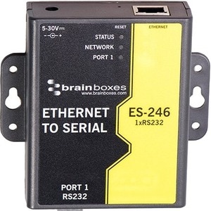 Brainboxes 1 Port RS232 Ethernet to Serial Adapter - DIN Rail Mountable - PC, Linux, Mac - 1 x Number of Serial Ports Exte