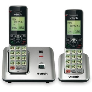 VTech CS6619-2 DECT 6.0 Cordless Phone - Black, Silver - Cordless - Corded - 1 x Phone Line - 2 x Handset - Speakerphone -