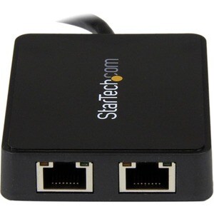 StarTech.com USB 3.0 auf Dual Port Gigabit Ethernet LAN Adapter mit USB-Port - Schwarz - USB - 2 Anschluss(e) - 2 - Twiste