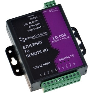 Brainboxes - Ethernet to 4 Digital IO and RS232 Serial Port - 1 x Network (RJ-45) - 1 x Serial Port - Fast Ethernet - Rail