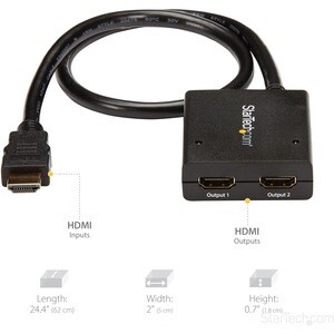 StarTech.com 2 Port HDMI® 4k Video Splitter - 1x2 HDMI Verteiler - 4k @ 30 Hz - bis 30 Hz - 3840 × 2160 - 1 x HDMI Ein - 2