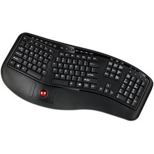 Adesso 2.4 GHz Wireless Ergonomic Trackball Keyboard - Wireless Connectivity - RF - 30 ft - 2.40 GHz - USB Interface - 105