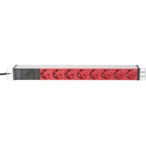 Digitus Steckdosenleiste mit Aluminiumprofil und Vorsicherung, 8-fach Schutzkontaktsteckdose, 2 m Zuleitung IEC C14 Stecke