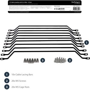 StarTech.com Horizontal Lacing Bar w/ 4 inch Offset at 75 Degrees- Server Rack Cable Management- 19" Network Rack-Mount Co