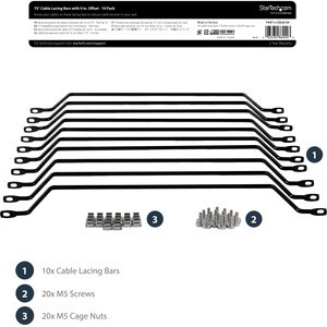 StarTech.com Cable Lacing Bar â€" 10 Pack â€" Steel â€" Horizontal Cable Management Bar â€" Rack Cable Organizer â€" Cable