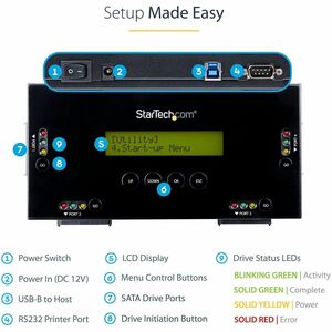 StarTech.com 4 Bay SSD/HDD Hard Drive Eraser, 2.5/3.5" SATA, Standalone Wiper, Disk Sanitizer, Hardware Wiper Erasing Tool