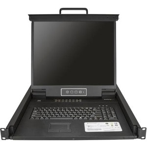 16 Port Rack KVM Konsole mit 1,8m Kabeln, US Tastatur(QWERTY), Integrierter KVM Switch mit 19" LCD Monitor, 1HE, OSD, USB+