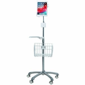 CTA Digital Heavy-Duty Gooseneck Floor Stand with VESA Plate and Storage Basket for 7-14 Inch Tablets - Up to 14" Screen S