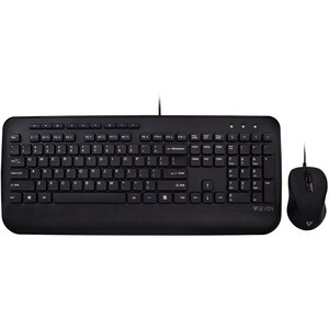 V7 CKU300USFull Size USB Keyboard with Palm Rest and Ambidextrous Mouse Combo - Full Size USB Keyboard with Palm Rest and 