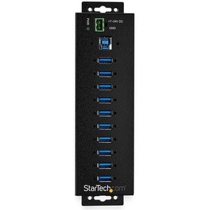 StarTech.com 10 Port USB Hub w/ Power Adapter - Metal Industrial USB 3.0 Data Hub - Din Rail, Wall & Desk Mount USB 3.2 Ge