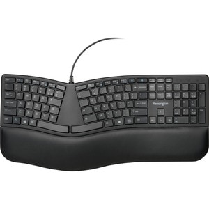 Kensington Pro Fit Ergo Wired Keyboard - Cable Connectivity - USB Type A Interface - Windows, ChromeOS, Mac OS - Black