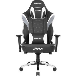 AKRacing Masters Series Max Gaming Chair - For Gaming - Pleather, Metal, Foam, Aluminum, Steel - Black, White