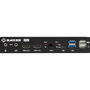 Black Box 2-Port 4K HDMI Dual-Head KVM Switch (with Audio Line In/Out and USB Hub) - 2 Computer(s) - 3840 x 2160 - 5 x USB