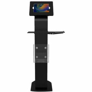 CTA Premium Locking Floor Stand Kiosk with Universal Security Enclosure, Keyboard Tray, and Storage Compartment (Black) - 