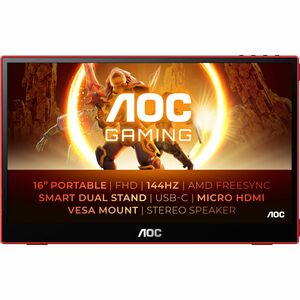 AOC AGON 16G3 16" Class Full HD Monitor LED para jogos - 16:9 - Preto mate, Vermelho - 39,6 cm (15,6") Viewable - Tecnolog